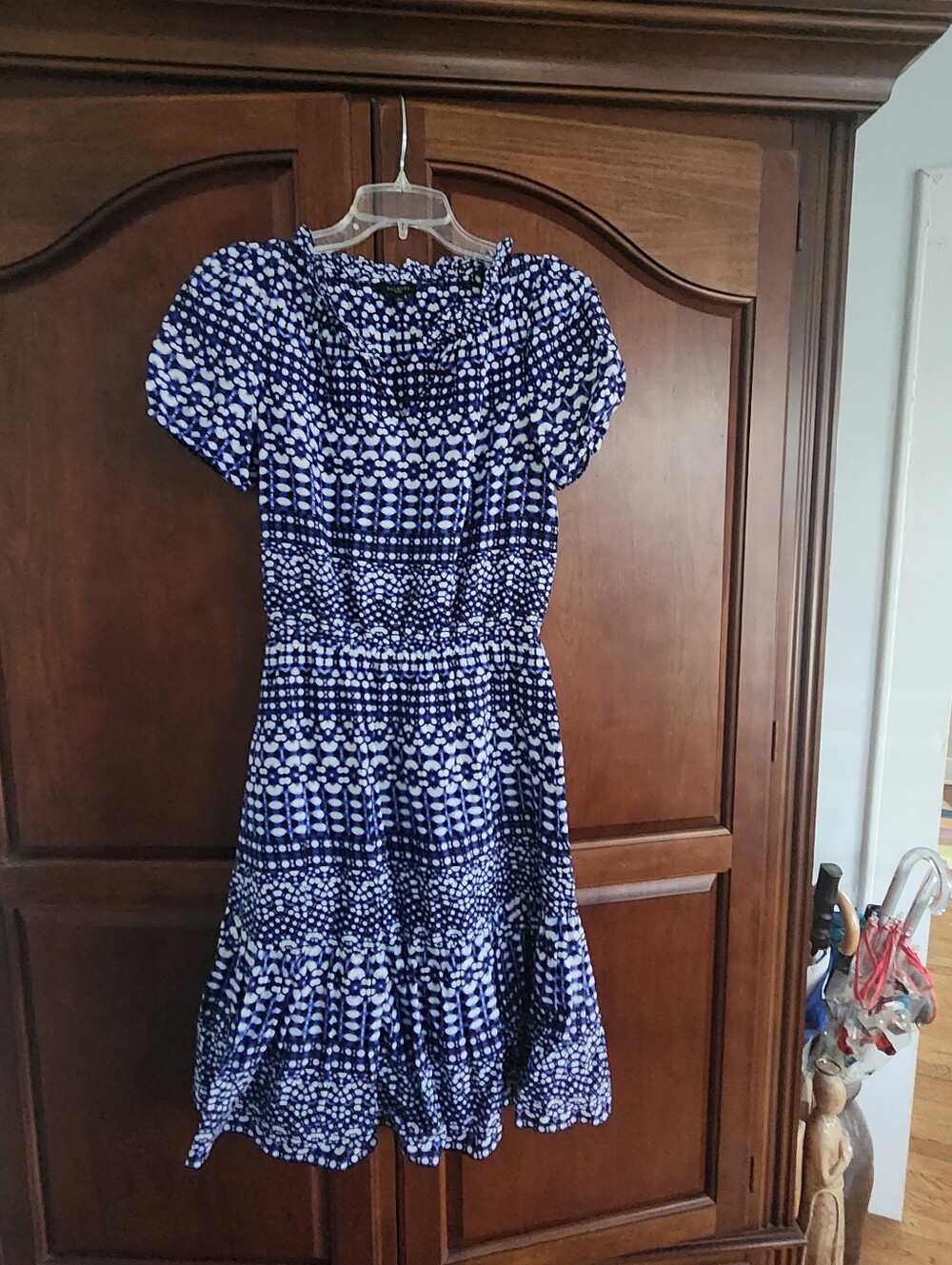 Talbots Navy and White Printed Midi Dress